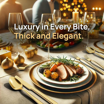 Home Haven Luxury Gold Silverware Set for 8, Heavy Duty Gold Flatware Set for 8, 18/10 Stainless Steel Cutlery Dishwasher Safe, Flatware for Special Occasions, Home & Restaurant Use (48 Pieces for 8)