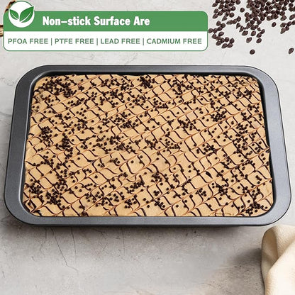 Cake Pan, Nonstick Baking Pan for Cake, Bread, Brownie or Lasagna, Heavy Duty Baking Dish with Diamond Texture Pattern and Wide Grips, Set of 2
