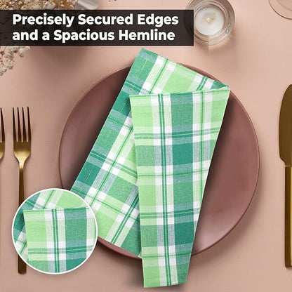 Urban Villa St Patrick Cloth Napkins 100% Cotton Dinner Napkins (Set of 12) 20x20 Inches Soft Reusable Washable Absorbent Table Dinner Napkins St Patricks Plaid Napkins