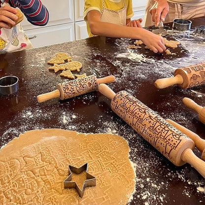 CATS 3 Mini Embossed Rolling Pin Set – Wooden Laser-Engraved Textured Rolling Pins for Cookies, Modeling Clay, Ceramics – Various Cat Patterns by Algis Crafts