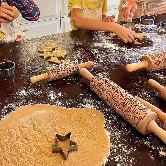 DOILY Embossing Rolling Pin with Flowers Pattern. Dough and Clay Roller for Embossed Cookies and Pottery. Cookie and Ceramic Stamp. Backing Gifts for Women by Algis Crafts