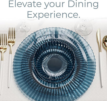 Exquisite 40 Piece Plastic Disposable Plates Set For 20 Guests I 20 X 9 Inch & 20 X 11 Inch Disposable Plastic Plates | Color: Blue | Great for Weddings Parties And Formal Occasions