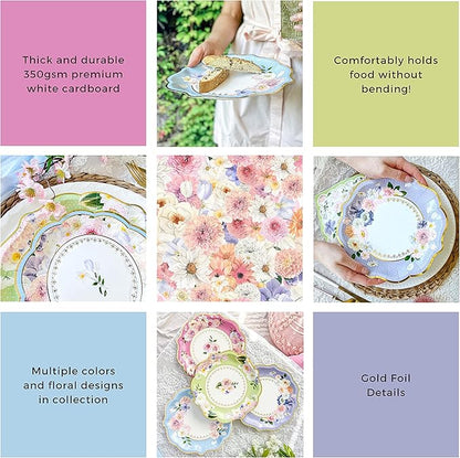 Kate Aspen Tea Party Decorations, Colorful Pastel Plates And Napkins Garden Party Supplies for Adults Bridal Showers, Baby Shower Decorations, Birthdays, 62 Pc, 16 Guests