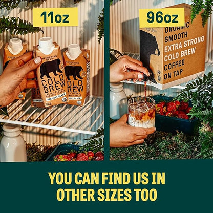 Wandering Bear Straight Black Organic Cold Brew Coffee - Extra Strong, Bold, Smooth, Unsweetened, Shelf-Stable, Ready to Drink, 100% Organic Iced Cold Brewed Coffee Drink - 32 fl oz, 3 pack