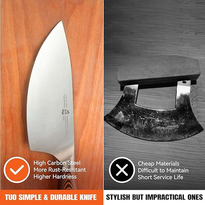 TUO Rocker Knife, 7 inch Salad Chopper Chef Knife for Herb Rocking and Veggie Chopping, Vegetable Cleaver in High Carbon Steel with Ergonomic Handle - Fiery Phoenix Series