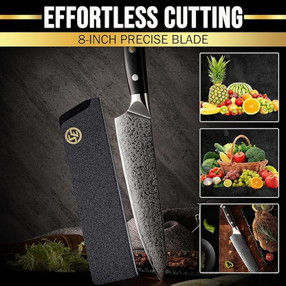 SliceElite Elite Series 8 Inch Chef Knife VG10 Damascus Steel Forged G10 Handle Sharp Kitchen Vegetable Meat Chopper Cutting Cooking Carving Precision Cleaver BBQ Fruit Professional Gift Blade Tool
