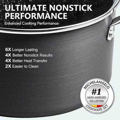 MICHELANGELO Hard Anodized Saucepan Set with Lids, Nonstick Saucepan with Pour Spouts & Strainer Lid for Easy Pour, Granite Derived Coating Sauce Pot Set - 1.5QT & 2QT &3QT Induction Sauce Pans