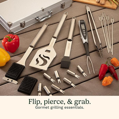 Cuisinart Deluxe Grill Tool Set, 20-Piece Grill Set, BBQ Accessories with Aluminum Case, Stainless Steel Grilling Accessories, BBQ tools, Grilling Gifts for Men, Father’s Day Gifts for Dad Husband