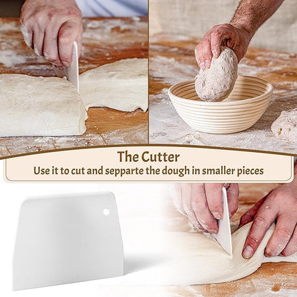 Sourdough Bread Baking Supplies Starter Kit, Banneton Proofing Basket Round 9" Set of 2, Gift Set