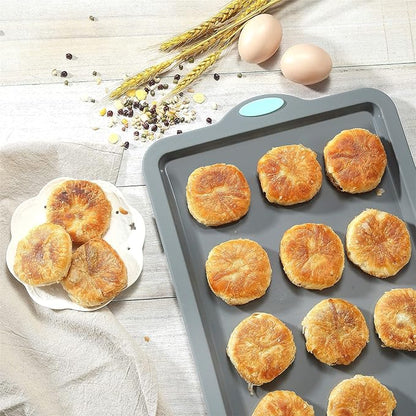 To encounter Silicone Baking Pans Set, 4 Pieces Nonstick Bakeware Set with Baking Pans, Baking Sheets, Cookie Sheets, Cake Pan with Metal Reinforced Frame More Strength, Light Grey