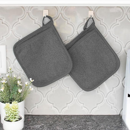 RITZ Terry Potholder & Hot Pad: Unparalleled Heat Resistant, Durable 100% Cotton – Ergonomically Designed for Optimal Grip – Easy-Care Machine Washable – 4-Pack, Mocha/Graphite