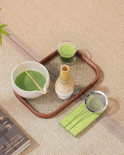 ZENS Matcha Whisk Set, 6pcs Matcha Kit Includes Ceramic Bowl, Handcrafted Bamboo Whisk and Chasen Holder, Scoop, 304 Sifter & Tea Mat，Matcha Set for Tea Ceremony,Latte Making, White