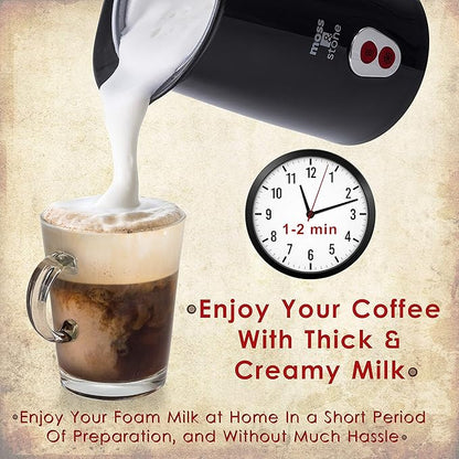 Moss & stone Electric Milk Frother & Steamer for Making Latte, Cappuccino, Hot Chocolate, Automatic Cold Hot Milk Frother & Warmer, Foam Maker, Auto Shut-Off, Detachable Base & Non-Stick Interior