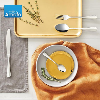 Amefa 45-Piece Silverware Flatware Cutlery Set Service for 8, Durable 18/10 Stainless Steel High Gloss Mirror Finish, tableware in Ergonomic Design Size and Weight, Dishwasher Safe (Baguette)