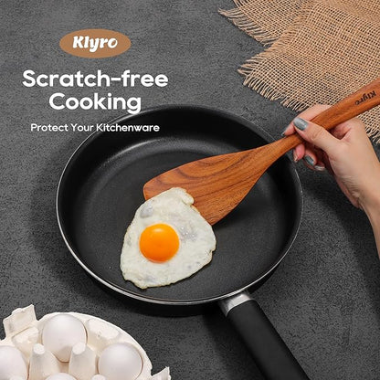Wooden Spoons for Cooking, Nonstick Kitchen Utensils Set with 4 Piece Measuring Spoons, Comfort Grip Wooden Spatula Set, 9 Piece Teak Wooden Cooking Utensils with Holder and Spoon Rest