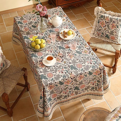 ISAENNE Designer Boho Floral Long Rectangle Tablecloth,Linen Lotus Flower Pattern Colorful Indoor Table Cloth,Durable Decor Tablecloths for Dining Thanksgiving Kitchen Christmas,63"*94"-Hazel A
