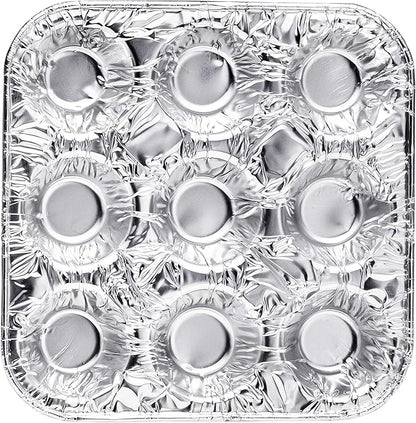 9-Cavity Mini Cupcake and Muffin Pans | Disposable Aluminium Baking Pans | Use for Baking Mini Muffin, Cupcake, Cake | For Weddings, Parties, Birthdays, Gatherings (100 Pack)