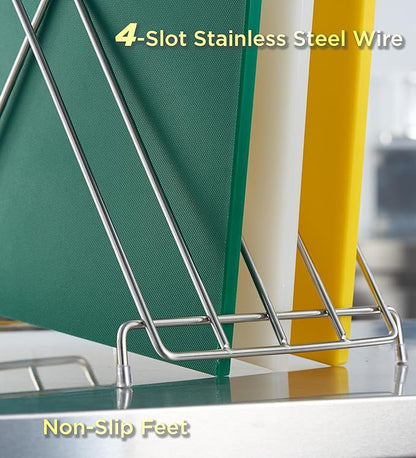 CURTA 4-Piece NSF 24" x 18" x 1/2" Multi-Colored Flexible Cutting Board Kit with Stainless steel Storage Rack, Color Coded Plastic Chopping Board with Anti Slip Surface Dishwasher Safe