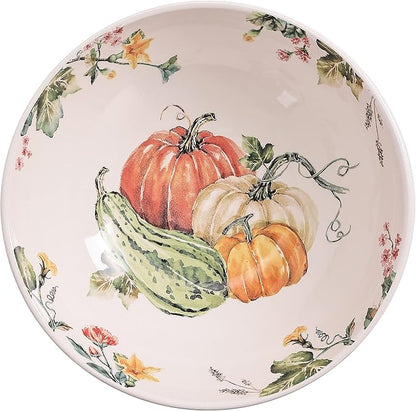 Bico Pumpkin Feast Ceramic 13 inch Serving Bowl, Microwave & Dishwasher Safe
