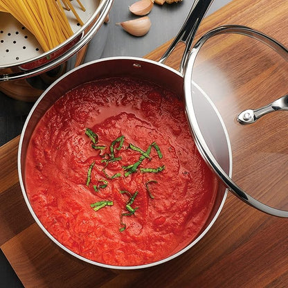 Tramontina Tri-Ply Clad Stainless Steel 3-Quart Sauce Pan with Glass Lid, Induction-Ready, Dishwasher-Safe, NSF-Certified