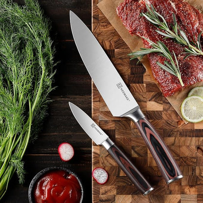 KEEMAKE Professional Chef Knife Set 2 Pieces - Kitchen Knives High Carbon Stainless Steel Ultra Sharp Blade & Ergonomic Pakkawood Handle, Perfect for Meat Cutting, Vegetable Chopping & Culinary Gifts