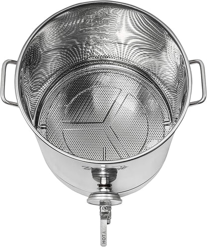 BREWSIE Stainless Steel Home Brew Kettle w/Dual Filtration. Equip with False Bottom Thermometer and Ball Valve for Brewing (16 Gal/ 64 QT)…
