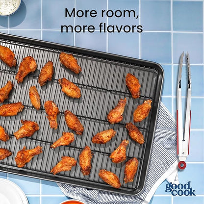 GoodCook Set of 2 Everyday Nonstick XL Cookie Sheet and XL Cooling Grid, Gray