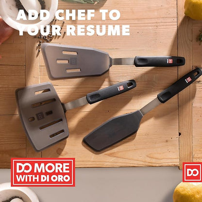 DI ORO Designer Series Wide Slotted Turner Spatula - Features 600F Heat-Resistant No-Melt Rubber Spatula Handle and Blade - Silicone for Cooking or Baking - Dishwasher Safe