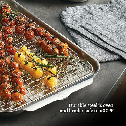 Hestan Provisions OvenBond – 9" x 12.5" Tri-ply Quarter Sheet Pan with Stainless Steel Rack
