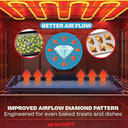 Baker's Secret Baking Sheets Non Stick, 3x Cookie Sheets for Oven, Diamond Texture Premium Air Flow, Set of 3 Baking Trays, Extra Thick 0.6mm with Diamond Base PFOA, PFOS, PTFE and PFAS free Bakeware
