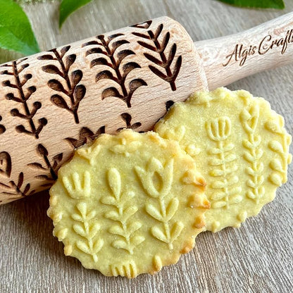 GARDEN BLOSSOMS 3 Small Size Embossed Rolling Pin Set. Wooden Laser Engraved Embossing Dough Roller for Embossed Cookies Gift for Birthday, Easter by Algis Crafts