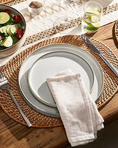 Famiware Annecy Plates and Bowls Sets, 12 Pieces Dinnerware Sets, Microwave and Dishwasher Safe Dishes Set for 4, Chip and Scratch Resistant, Grey-White