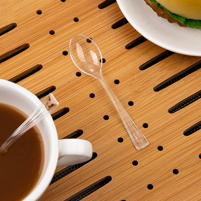 WDF 300 Pieces Clear Plastic Mini Spoons for Desserts 4 Inches Clear Plastic Spoons Heavy Duty Perfect for Cake, Desserts