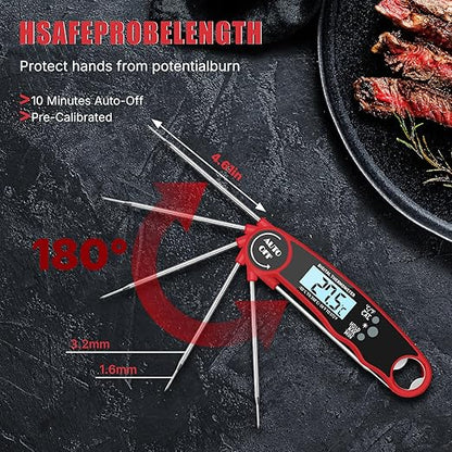 Grill Meat Thermometer Digital, Digital Instant Read Food Thermometer, Waterproof Cooking Probe, LCD Display, Temperature Guide BBQ Accessories Grill Gifts for Men Him Dad Fathers Day