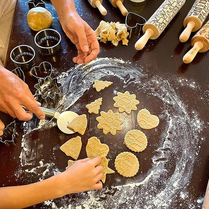 Embossing Rolling Pin VERONICA with Elegant Bloom Pattern – Dough and Clay Roller for Embossed Cookies and Pottery - Cookie and Ceramic Stamp - Baking Gifts for Women by Algis Crafts