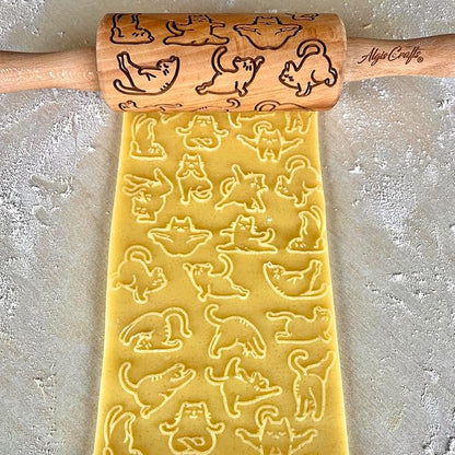 CATS 3 Mini Embossed Rolling Pin Set – Wooden Laser-Engraved Textured Rolling Pins for Cookies, Modeling Clay, Ceramics – Various Cat Patterns by Algis Crafts