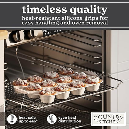 Country Kitchen Nonstick Stackable Bakeware Set - Heavy Duty, Durable, Easy Release Baking Set, Cream, 10 Pcs