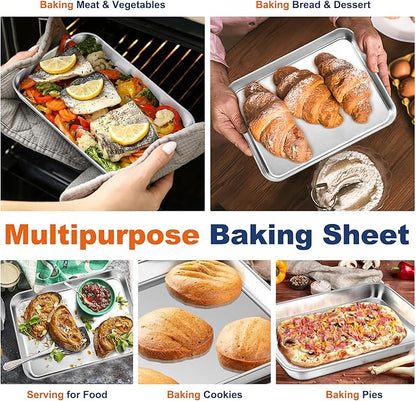 P&P CHEF 10.5 Inch Baking Cookie Sheet, Oven Pan Tray Stainless Steel Sheet Pan for Kitchen, Oven Bakeware for Multi Uses, Shiny Look & Dishwasher Safe, Healthy & Heavy Duty, 1Pc