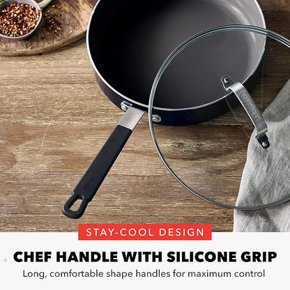 GreenPan x Bobby Flay 8" Nonstick Frying Pan Skillet, PFAS-Free Diamond Ceramic, Induction Suitable, Stay-Cool Silicone Handle, Easy Clean Dishwasher & Oven Safe, Egg & Omelet Pan, Black