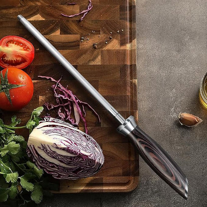 HOSHANHO Honing Rod,10 Inch Professional Kitchen Knife Sharpener Rod, Japanese High Carbon Knife Sharpening Steel with Ergonomic Pakkawood Handle, Ideal for All Chef Knives