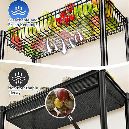 7 Tier Wire Shelving with Wheels 72" H Adjustable Basket Shelf Storage Shelves with Hooks for Kitchen Bathroom Pantry Shelves Closet Laundry Room Organization 72" H x 30" W x 14" D, Black