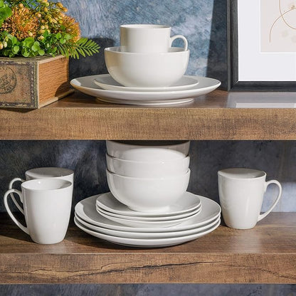 Gibson Home Zen Buffet Porcelain Chip and Scratch Resistant Dinnerware Set, Service for 4 (16pcs), White (Coupe)
