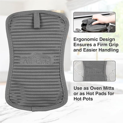 All-Clad Premium Pot Holder & Hot Pad: Heat Resistant to 500 Degrees - 100% Cotton, 10""x6.25"" Hot Pad for Kitchen and Barbeque, (1-Pack), Pewter