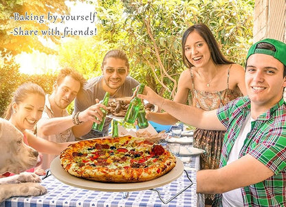 13 Inch Round Pizza Stones for Grill and Oven, Cordierite Baking Stones Set with Serving Rack & Cutter, Durable and Safe Cooking Stone Pan for Bread