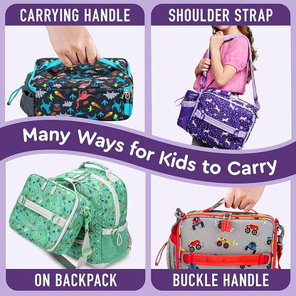 Bentgo Kids Lunch Bag - Durable, Double-Insulated Lunch Bag for Kids 3+; Holds Lunch Box, Water Bottle, & Snacks; Easy-Clean Water-Resistant Fabric & Multiple Zippered Pockets (Unicorn)