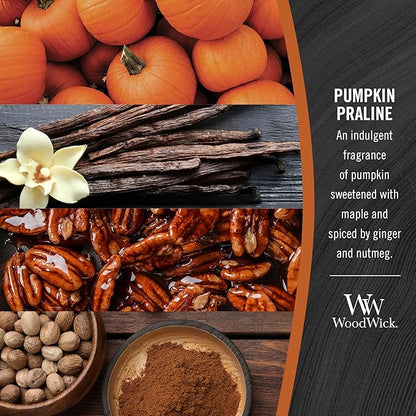 WoodWick Pumpkin Praline Holiday Candle Gifts for Women and Men, 21.5 oz Large Hourglass Candle with Crackling Wick