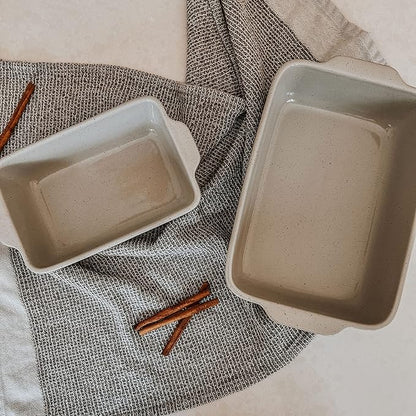 Mora Ceramic Set of 2 Baking Dishes For Casserole, Banana Bread, Brownies, Broiling, Roasting, and Baking. 7x11 in and Loaf Pans - Porcelain Serving Bakeware from Oven to Table. Freezer Safe - Grey