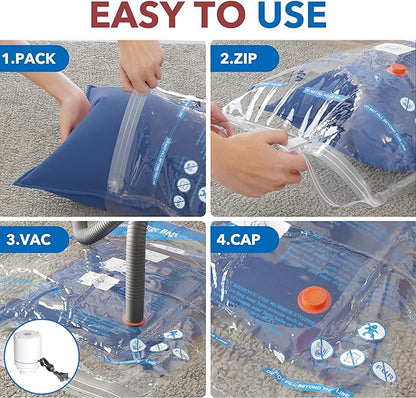 Vacuum Storage Bags with Electric Air Pump 16 Combo (4 Jumbo/4 Large/4 Medium/4 Small), Plastic Packaging Bags,Travel Vacuum Bags For Luggage,Clothes, Pillows, Comforters, Blankets, Bedding