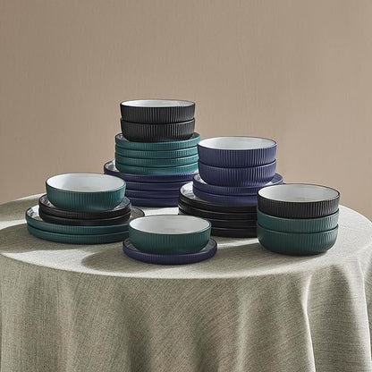 Christian Siriano Laro 24-Piece Stoneware Dinnerware Set, Plates and Bowls Set, Microwave and Dishwasher Safe, Dish Set for 8, Green