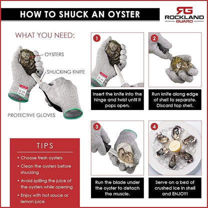 Rockland Guard Oyster Shucking Knife - Oyster Knife Shucker for Opening Clams, Scallops, Shellfish - Stainless Steel Blade, Non-Slip Ergonomic Handle - Kitchen Tool for Chefs, Cooks - Set of 4 Knives